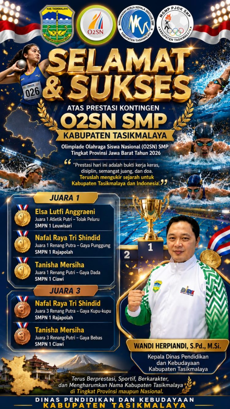 Tiga Emas dan Dua Perunggu, Kontingen SMP Kabupaten Tasikmalaya Bersinar di O2SN Jawa Barat 2026