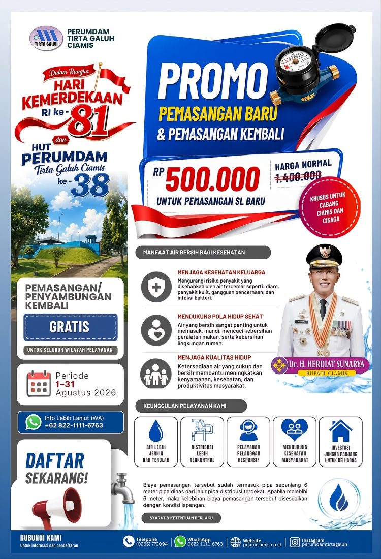 Sambut Hari Kemerdekaan RI ke-81, PERUMDAM Tirta Galuh Ciamis Gelar Promo Besar-Besaran Selama Agustus 2026 CIAMIS